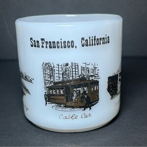 Federal Glass Vtg. Milk Glass San Francisco Black/Gold Graphic 8 oz. Coffee Mug